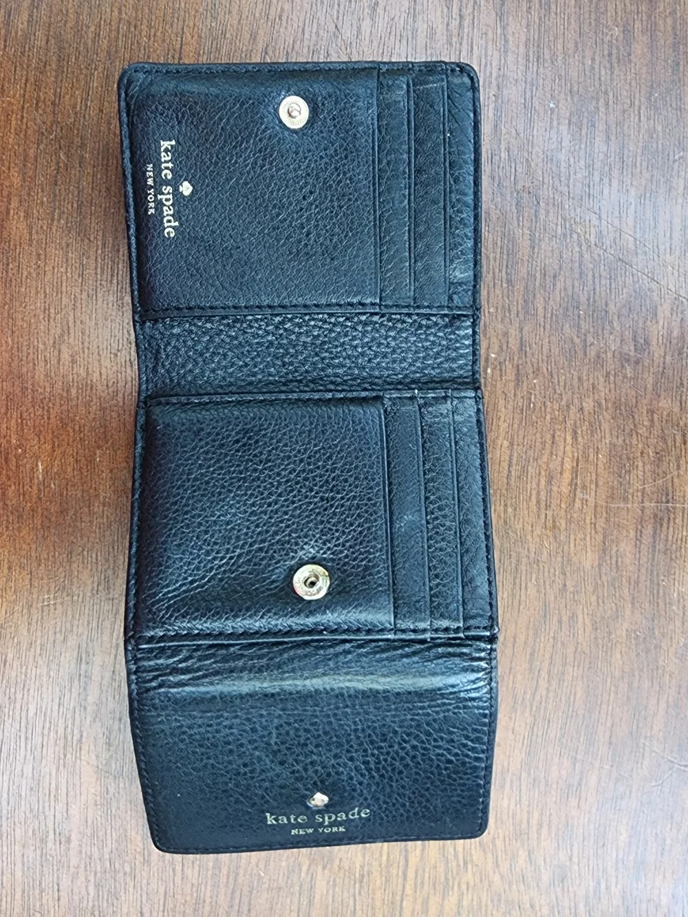 Kate Spade New York Black Pebbled Leather Trifold Compact Wallet Snap